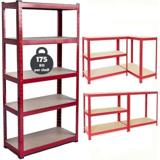5 Tier Boltless Shelving Unit for Garage Shelf Modern Design Metal Shelves with Solid mdf Wood Boards Heavy Duty 875kg Total Capacity/175kg Per Shelf
