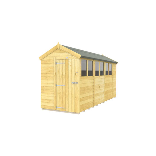 5 x 14 Feet Apex Shed - Single Door With Windows - Wood - L417 x W147 x H217 cm