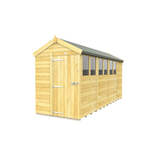 5 x 15 Feet Apex Shed - Single Door With Windows - Wood - L454 x W147 x H217 cm
