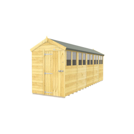 5 x 20 Feet Apex Shed - Single Door With Windows - Wood - L592 x W147 x H217 cm
