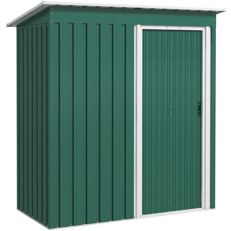 5 x 3ft Garden Storage Shed Sliding Door Sloped Roof Tool Green - Outsunny
