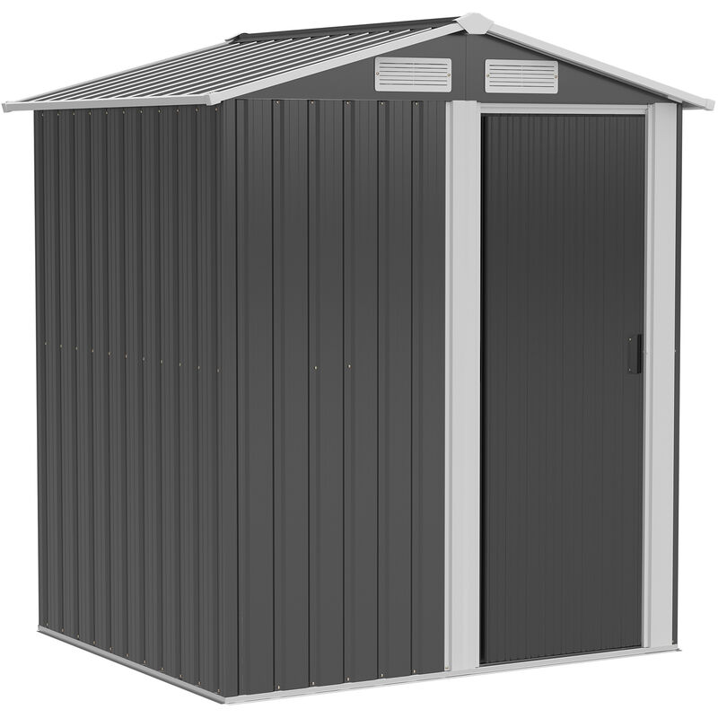 5ft x 4.3ft Outdoor Metal Storage Shed with Sliding Door Sloped Roof Grey - Outsunny