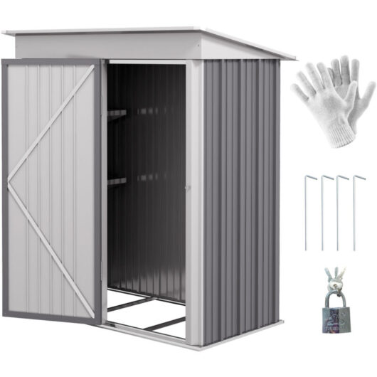 5x3ft Steel Small Garden Shed, Outdoor Lean-to Shed Grey - Outsunny