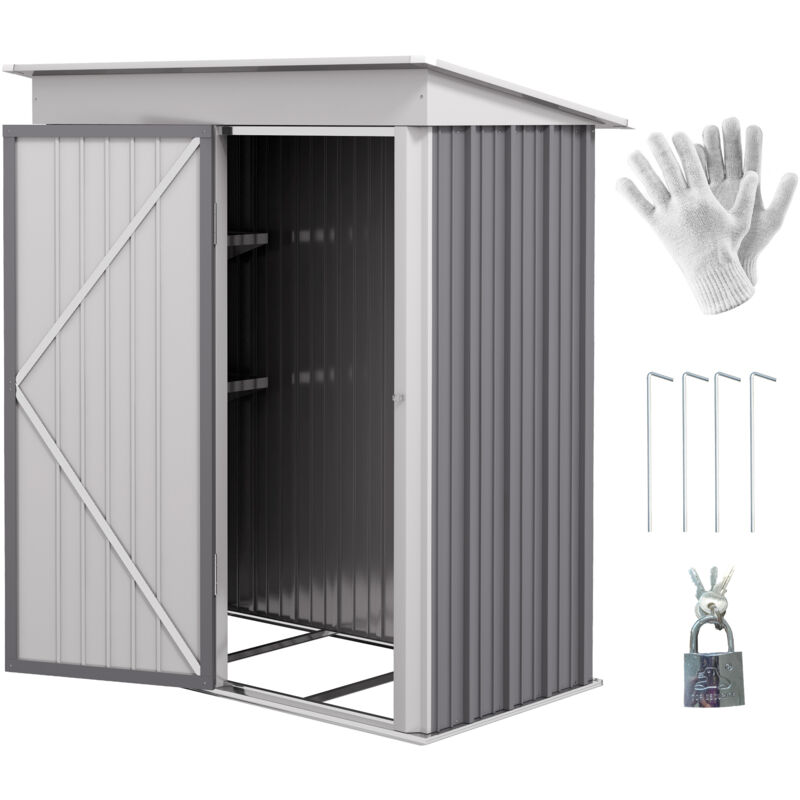 5x3ft Steel Small Garden Shed, Outdoor Lean-to Shed Grey - Outsunny