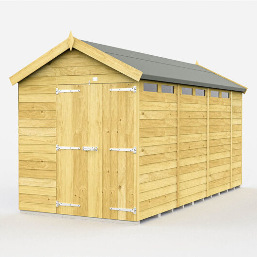 6 x 15 Feet Apex Security Shed - Double Door - Wood - L454 x W175 x H217 cm
