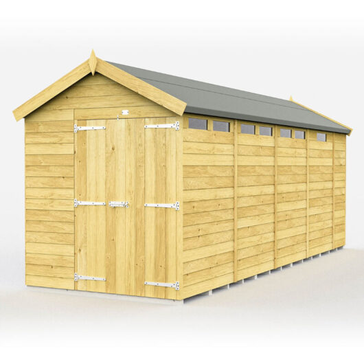 6 x 17 Feet Apex Security Shed - Double Door - Wood - L503 x W175 x H217 cm