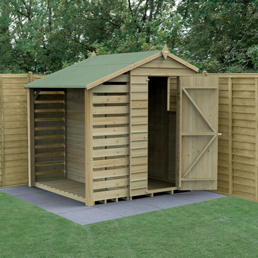 6' x 4' Forest 4Life 25yr Guarantee Overlap Pressure Treated Apex Wooden Shed with Logstore (1.88m x 2m)