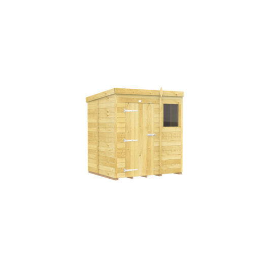 6 x 5 Feet Pent Shed - Single Door With Windows - Wood - L147 x W185 x H201 cm