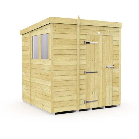 6 x 6 Feet Pent Shed - Single Door With Windows - Wood - L178 x W185 x H201 cm