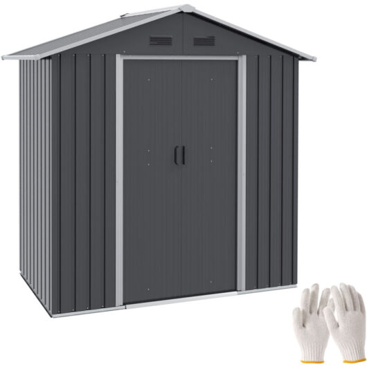 6.5x3.5ft Metal Garden Shed for Garden and Outdoor Storage, Dark Grey - Outsunny