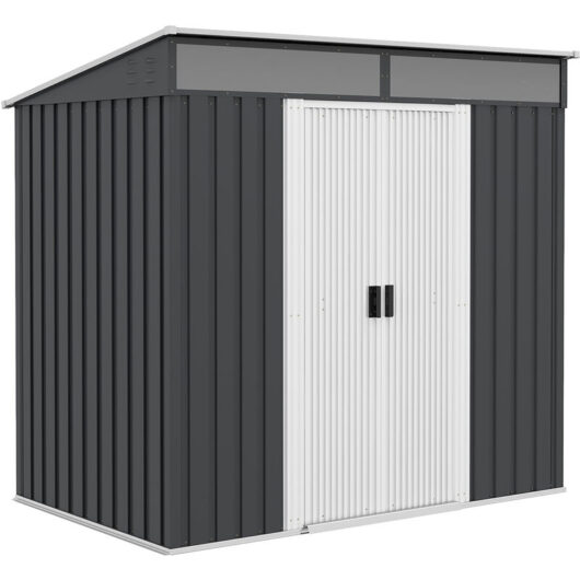 6.5x4FT Garden Shed w/ Foundation Lockable Metal Tool Shed Dark Grey - Outsunny