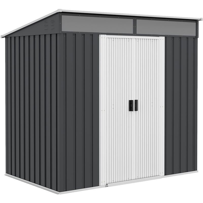 6.5x4FT Garden Shed w/ Foundation Lockable Metal Tool Shed Dark Grey - Outsunny