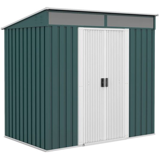 6.5x4FT Garden Shed w/ Foundation Lockable Metal Tool Shed Green - Outsunny