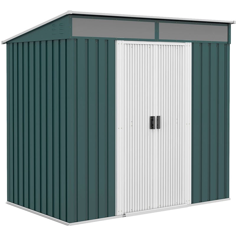 6.5x4FT Garden Shed w/ Foundation Lockable Metal Tool Shed Green - Outsunny
