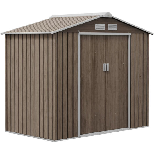 7 x 4ft Garden Shed Storage with Foundation Kit and Vents Light Brown - Outsunny
