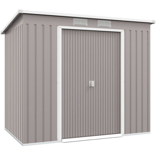 7 x 4ft Metal Garden Storage Shed w/ Double Door & Ventilation Grey - Outsunny