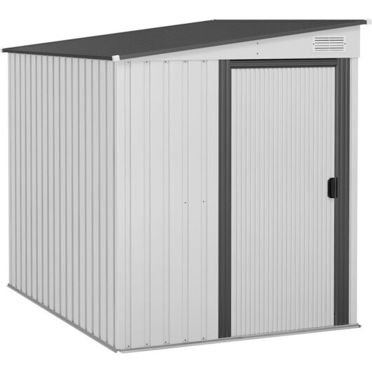 7 x 5FT Garden Shed w/ Foundation Lean to Metal Tool Shed White - Outsunny