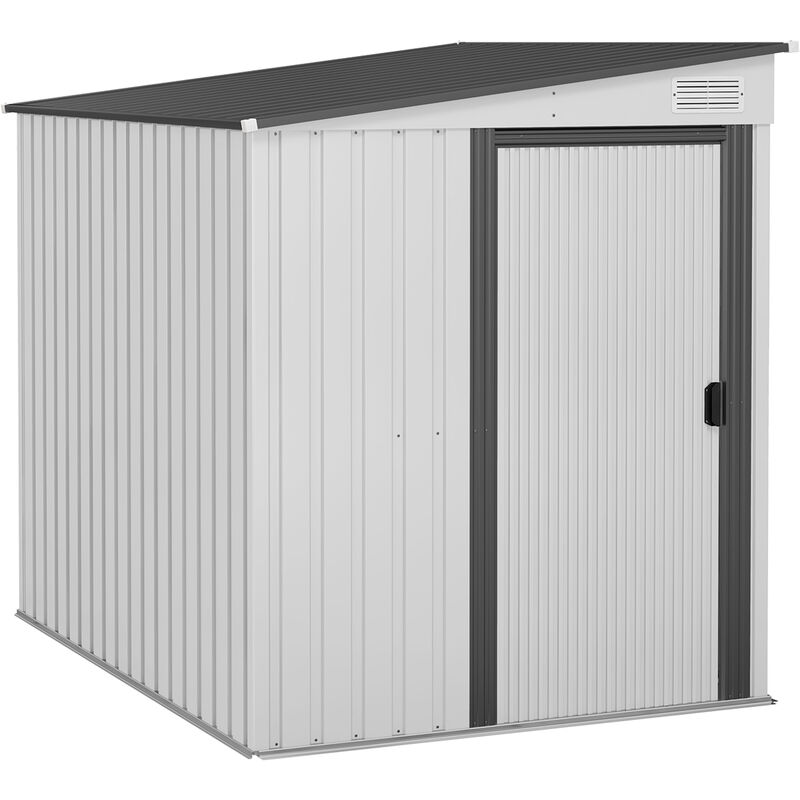 7 x 5FT Garden Shed w/ Foundation Lean to Metal Tool Shed White - Outsunny