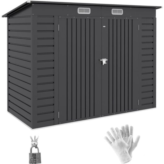 8 x 4FT Metal Garden Storage Shed with Double Doors and 2 Vents Grey - Outsunny