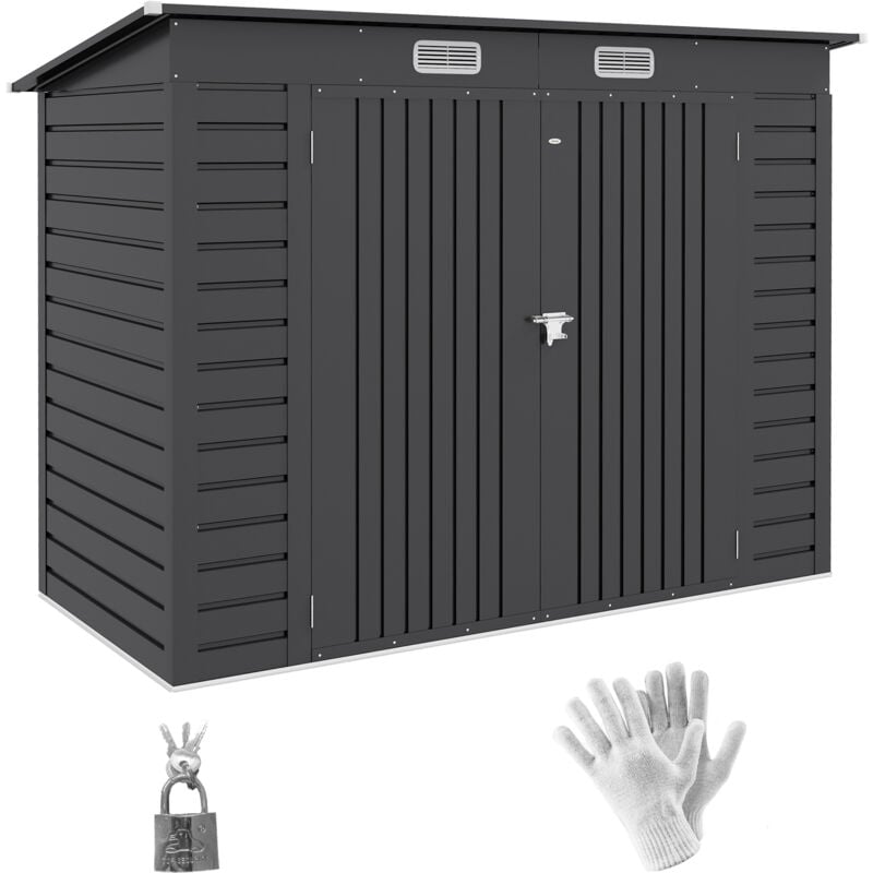 8 x 4FT Metal Garden Storage Shed with Double Doors and 2 Vents Grey - Outsunny
