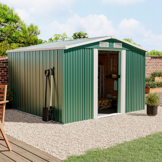 8ft x 8ft Green Metal Garden Shed Garden Storage with Base Foundation