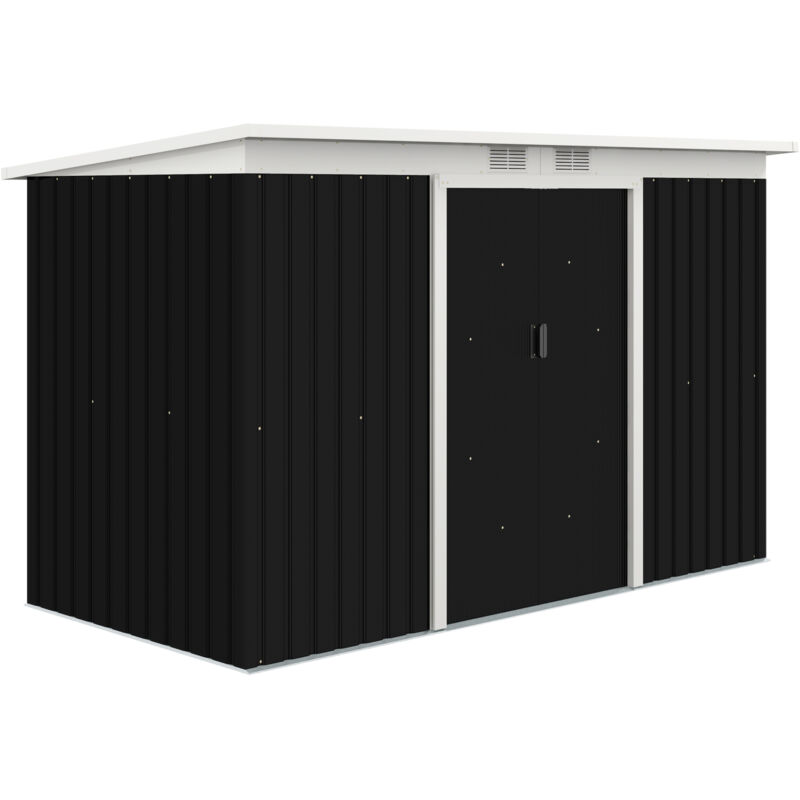 9 x 4FT Outdoor Metal Frame Garden Storage Shed w/ 2 Door Dark Grey - Outsunny