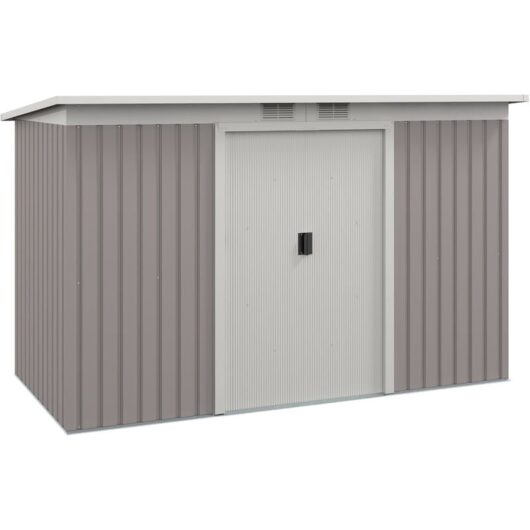 9 x 4FT Outdoor Metal Frame Garden Storage Shed w/ 2 Door Light Grey - Outsunny