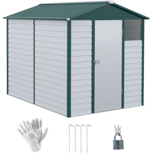 9'x6' Galvanised Metal Garden Shed Tool Storage Shed for Patio Green - Green - Outsunny