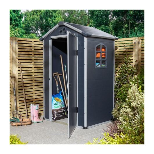 Airevale 4X3 Plastic Apex Shed Dark Grey with Foundation Kit - Rowlinson