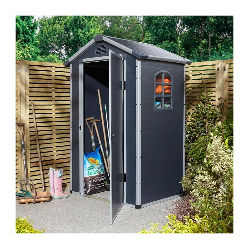 Airevale 4X3 Plastic Apex Shed Dark Grey with Foundation Kit - Rowlinson