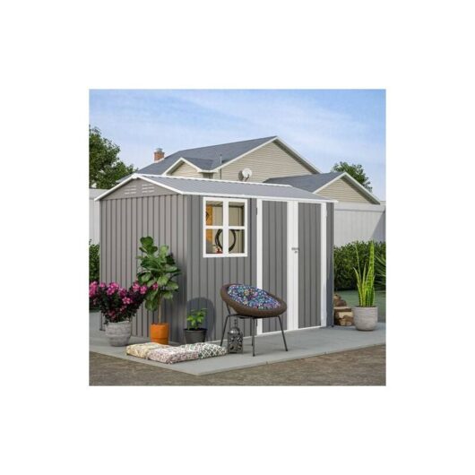 Birchtree - Garden Shed With Window Steel Apex Roof Free Foundation 8X6FT Outdoor Backyard Storage Organizer Air Vents Grey