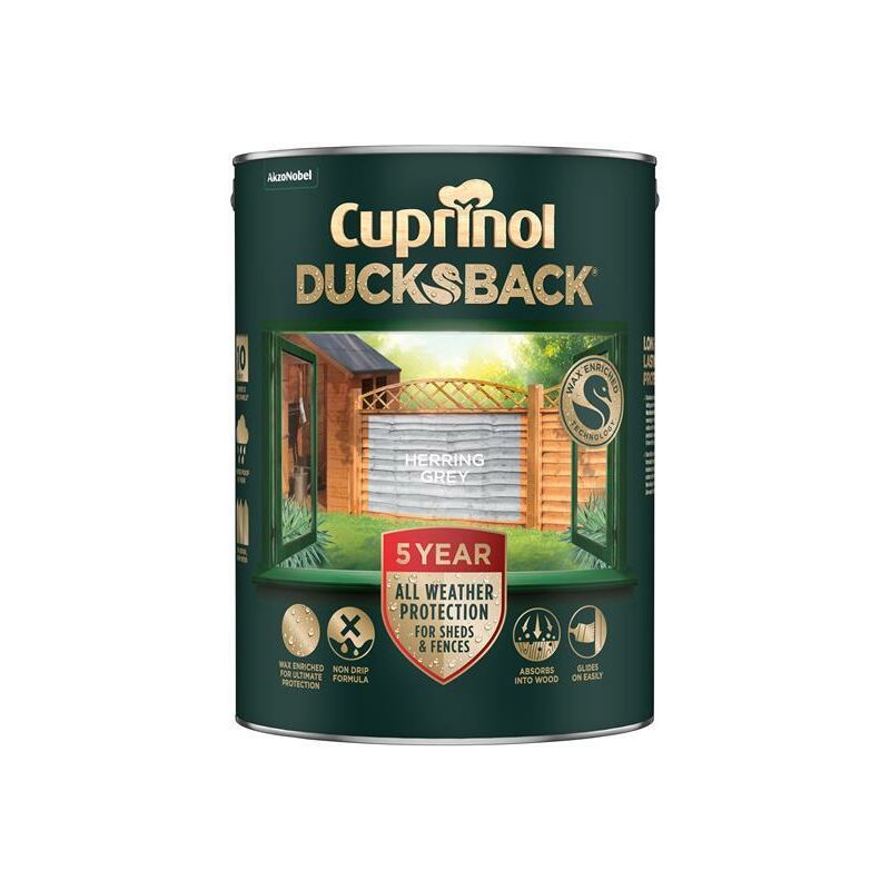 Cuprinol - Ducksback 5 Year Waterproof for Sheds & Fences Herring Grey 5 litre - CUPDBHG5L