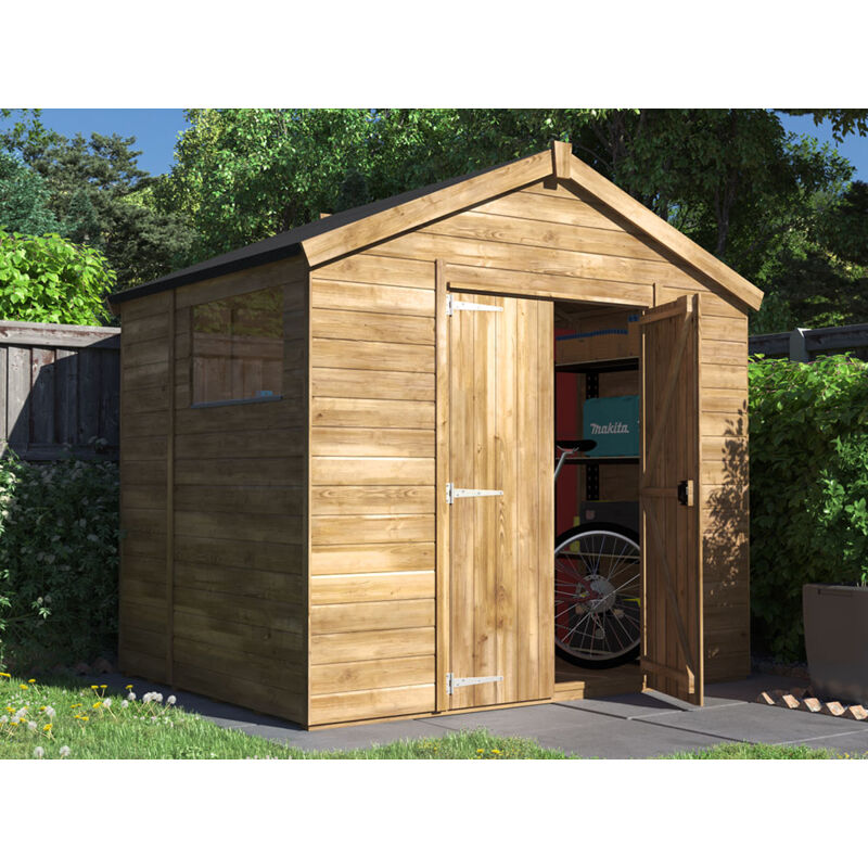 Dunster House Ltd. - Dunster House Bike Shed 2.4m x 1.8m Garden Storage Pressure Treated Wooden Window Overlord Apex
