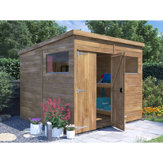 Dunster House Ltd. - Dunster House Bike Shed Storage Garden Building 2.4m x 2.4m Wooden Pressure Treated Overlord Pent Roof and Window