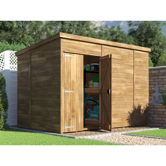 Dunster House Ltd. - Dunster House Wooden Garden Shed Storage 3m x 1.8m Pressure Treated Overlord Pent Roof No Window