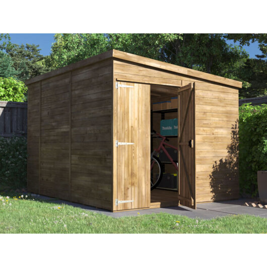 Dunster House Ltd. - Dunster House Wooden Shed Garden Storage 2.4m x 3m Pressure Treated Overlord Pent No Window