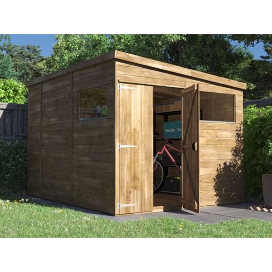 Dunster House Ltd. - Dunster House Wooden Shed Garden Storage 2.4m x 3m Pressure Treated Overlord Pent Window