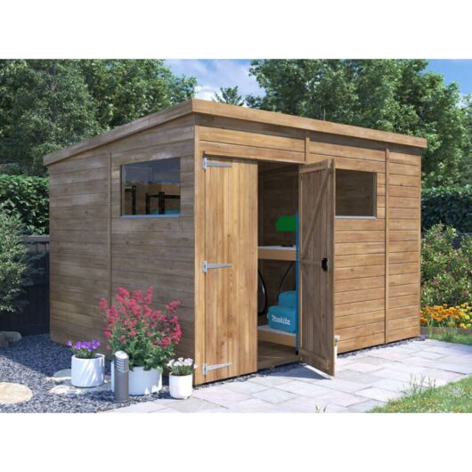 Dunster House Ltd. - Dunster House Wooden Shed Garden Storage 3m x 2.4m Heavy Duty Wooden Window Overlord Pent
