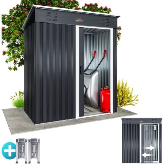 GARDEBRUK® Medium 5x3' Metal Tool Shed Garden Storage 2m² 1.4m² Pent Roof 181x162x86cm Sliding Door Galvanised Steel Garden Equipment Utility Log