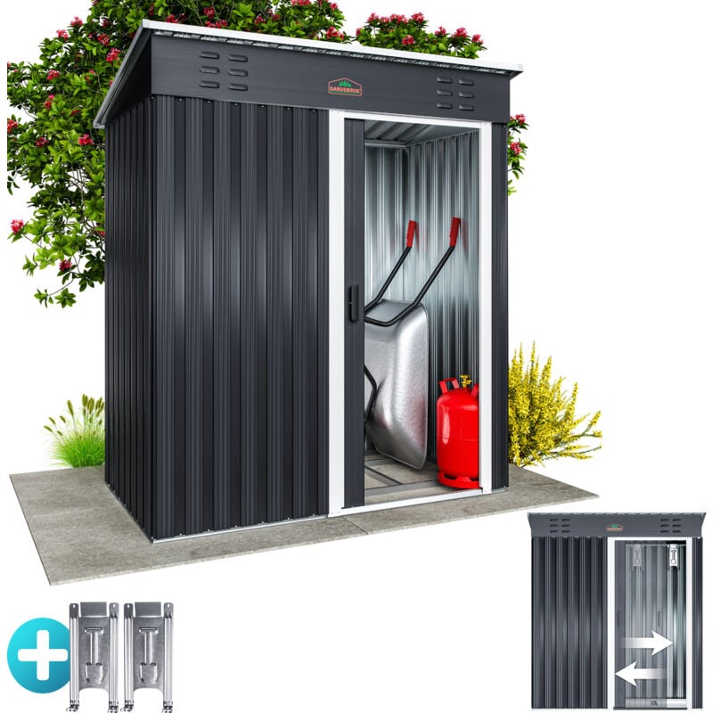 GARDEBRUK® Medium 5x3' Metal Tool Shed Garden Storage 2m² 1.4m² Pent Roof 181x162x86cm Sliding Door Galvanised Steel Garden Equipment Utility Log