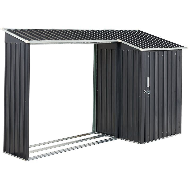 Galavnized Steel Garden Shed with Log Store 130 cm Grey Aosta