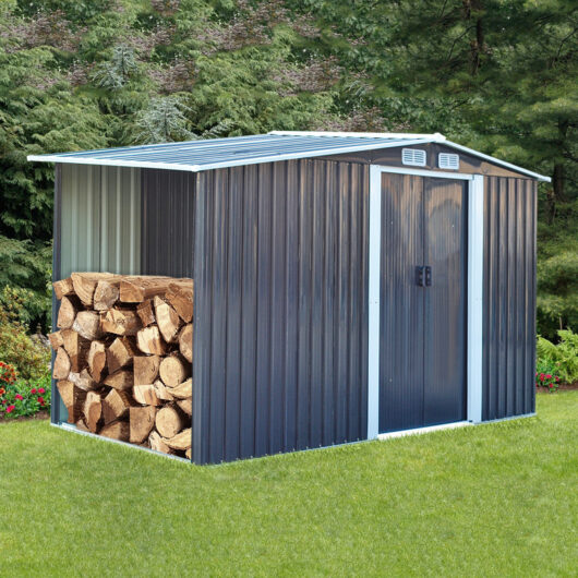 Garden Metal Storage Shed with Log Storage