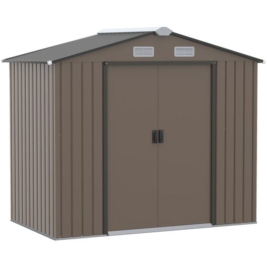 Garden Shed Storage Unit w/Locking Door Floor Foundation Vent Brown - Outsunny