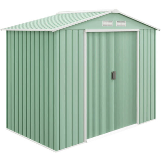 Garden Shed Storage Unit w/Locking Door Floor Foundation Vent Light Green - Outsunny