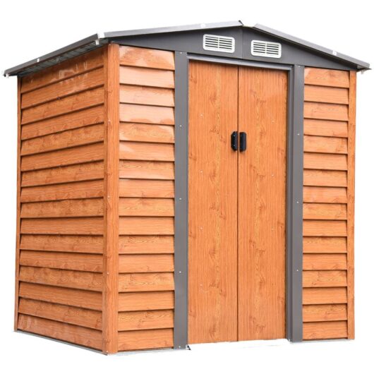 Garden Shed Wood Effect Tool Storage Sliding Door Wood Grain 193x152x203cm - Outsunny