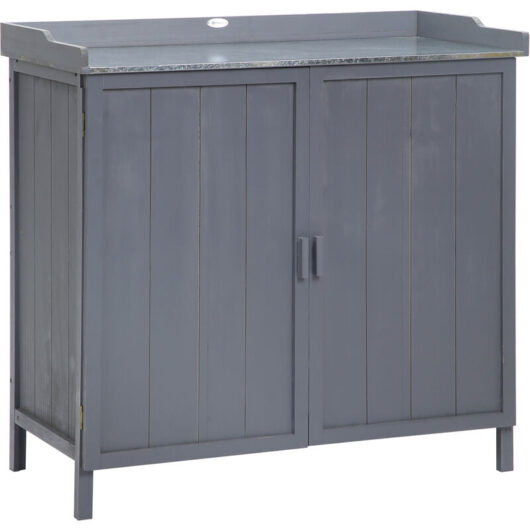 Garden Storage Cabinet Potting Bench Table with Galvanized Top - Outsunny