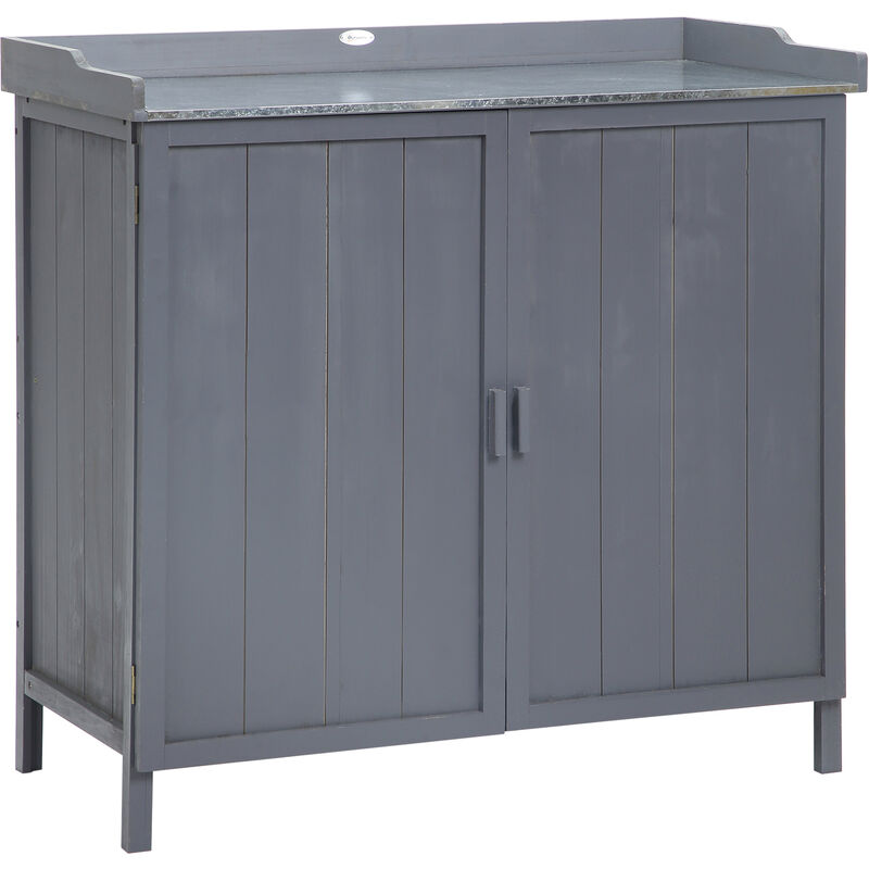 Garden Storage Cabinet Potting Bench Table with Galvanized Top - Outsunny