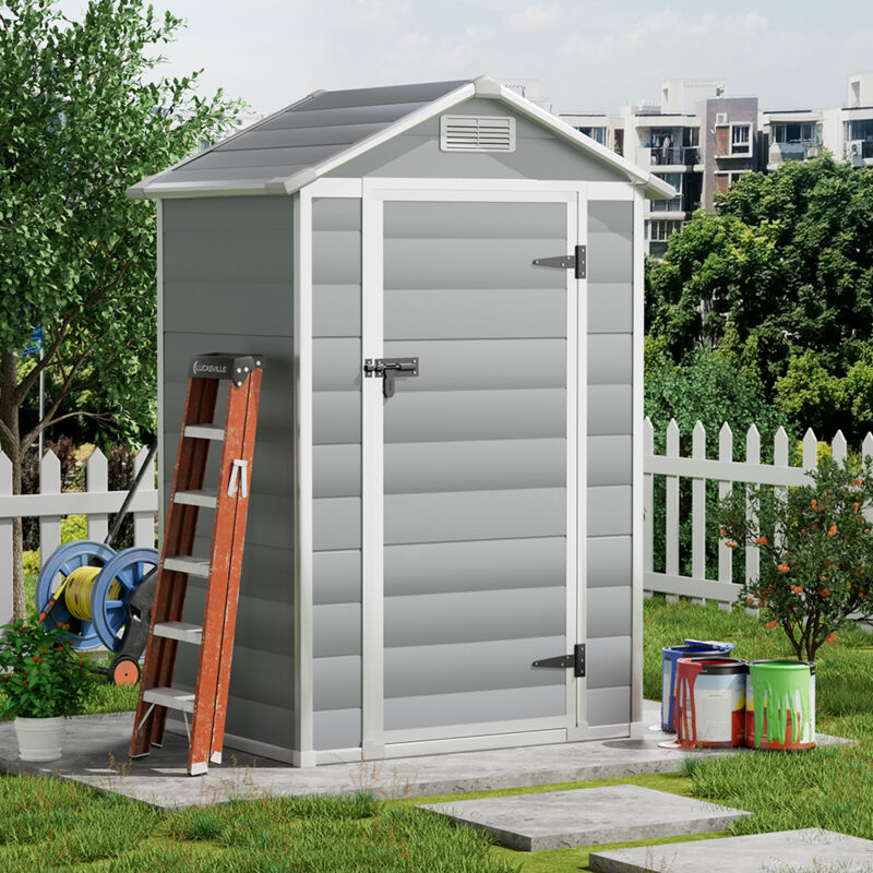 Grey Garden Plastic Storage Shed with Lockable Hinged Door