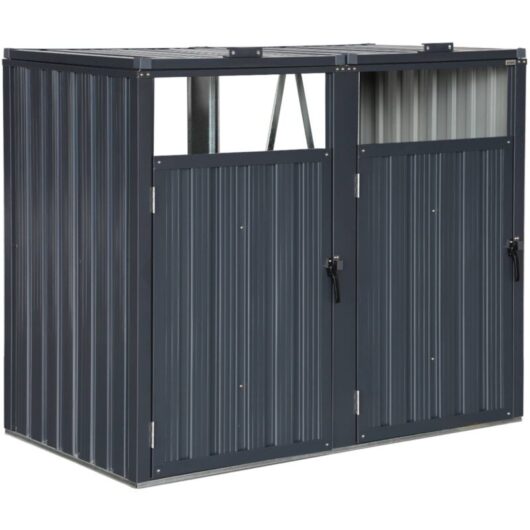 Grey galvanised steel bin shed, Escaut, Grey, 146x82x124 cm