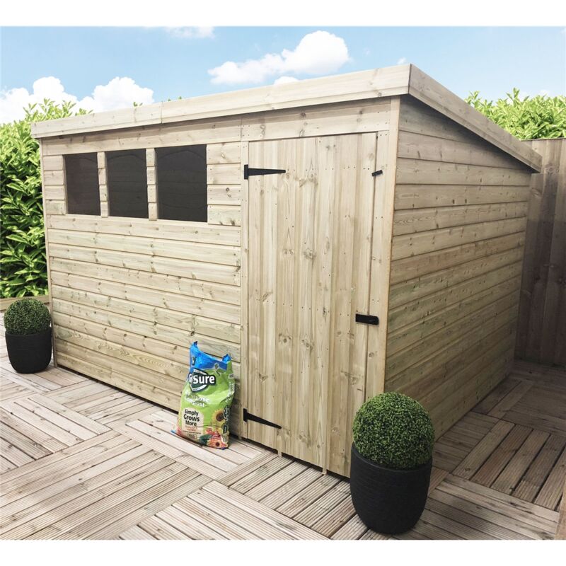 INSTALLED 10 x 4 Garden Shed Pressure Treated T&G PENT Shed - 3 Windows + Single Door (10' x 4' / 10ft x 4ft) (10x4)